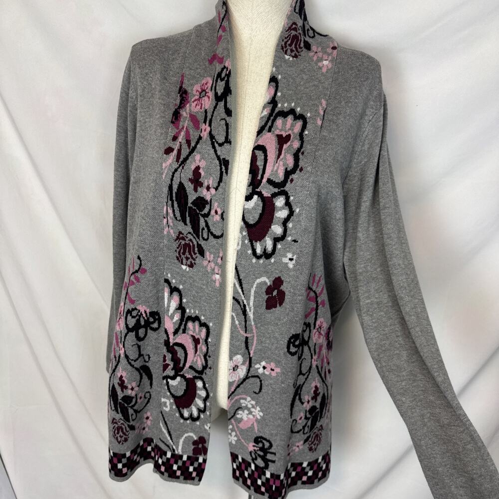 Christopher&Banks XL Cardigan Sweater 100% COTTON Floral Purple Open Front